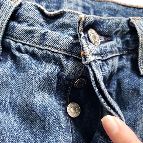 LEVI'S 501 Distressed Big E Medium Wash Button Fly 90s Baggy Jeans - Picture 5 of 10